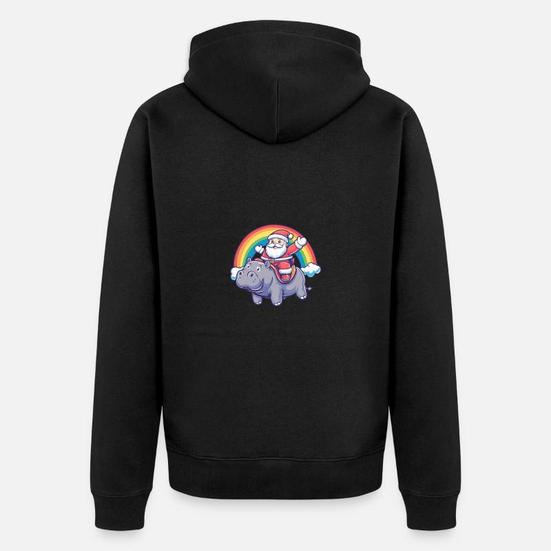 Hippopotame Père Noël Arc-en-ciel - Veste à capuche bio Premium Unisexe - noir