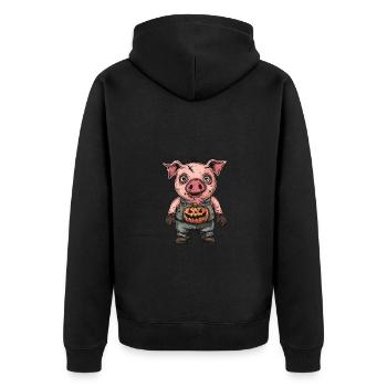 Schwein Halloween Lustig Zombie - Unisex Premium Bio Zip Hoodie - Schwarz - Hinten - Nico (187cm)