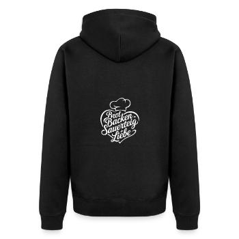 Backen mit Sauerteig und Liebe - Unisex Premium Bio Zip Hoodie - Schwarz - Hinten - Nico (187cm)