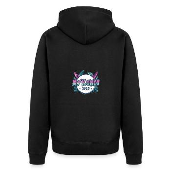 Mykonos 2025 Urlaub - Unisex Premium Bio Zip Hoodie - Schwarz - Hinten - Nico (187cm)