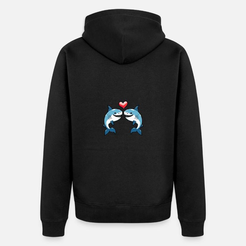 Couple de requins Saint-Valentin - Veste à capuche bio Premium Unisexe - noir