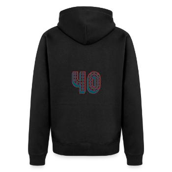 40. 40 YEARS. 40th ANNIVERSARY. 40TH ANNIVERSARY. - Unisex Premium Organic Zip Hoodie - black - Back - Nico (187cm)