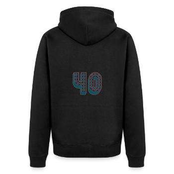 40. 40 YEARS. 40th ANNIVERSARY. 40TH ANNIVERSARY. - Unisex Premium Organic Zip Hoodie - black - Back - Nico (187cm)
