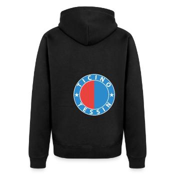 Tessin - Unisex Premium Bio Zip Hoodie - Schwarz - Hinten - Nico (187cm)