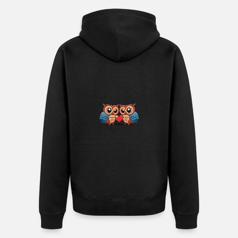 Couple de hiboux Saint-Valentin - Veste à capuche bio Premium Unisexe - noir