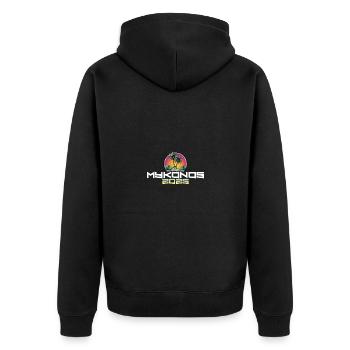 Mykonos 2025 Urlaub Palmen - Unisex Premium Bio Zip Hoodie - Schwarz - Hinten - Nico (187cm)