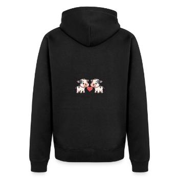 Kuh Paar Valentinstag - Unisex Premium Bio Zip Hoodie - Schwarz - Hinten - Nico (187cm)
