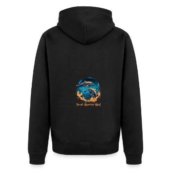 Great Barrier Reef Dolphins - Unisex Premium Bio Zip Hoodie - Schwarz - Hinten - Nico (187cm)
