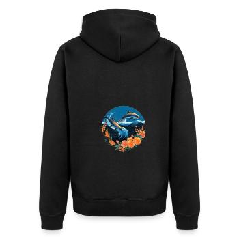 Dolphins in Flowers - Unisex Premium Bio Zip Hoodie - Schwarz - Hinten - Nico (187cm)