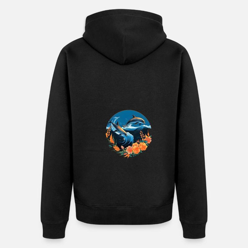 Dauphins en fleurs - Veste à capuche bio Premium Unisexe - noir