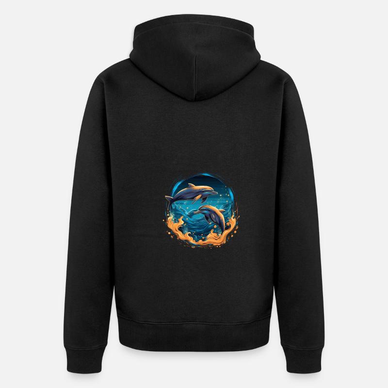 Dophines dans la mer - Veste à capuche bio Premium Unisexe - noir