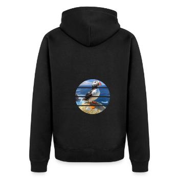 Puffin on a cliff - Unisex Premium Organic Zip Hoodie - black - Back - Nico (187cm)