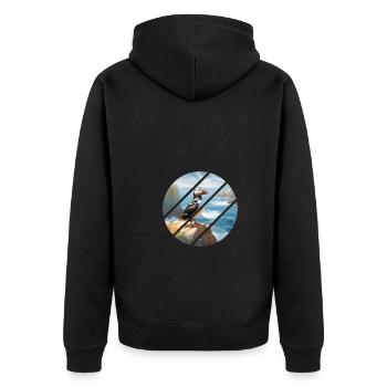 Puffin on a cliff - Unisex Premium Organic Zip Hoodie - black - Back - Nico (187cm)