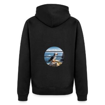 Puffin on a cliff - Unisex Premium Organic Zip Hoodie - black - Back - Nico (187cm)