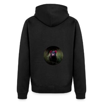 Lauernder Tasmanischer Teufel - Unisex Premium Bio Zip Hoodie - Schwarz - Hinten - Nico (187cm)