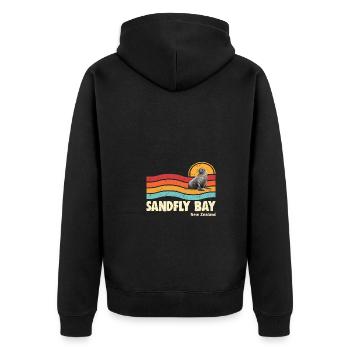 Sandfly Bay New Zealand - Unisex Premium Bio Zip Hoodie - Schwarz - Hinten - Nico (187cm)