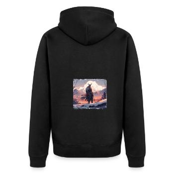 Samurai in snowy landscape - Unisex Premium Organic Zip Hoodie - black - Back - Nico (187cm)