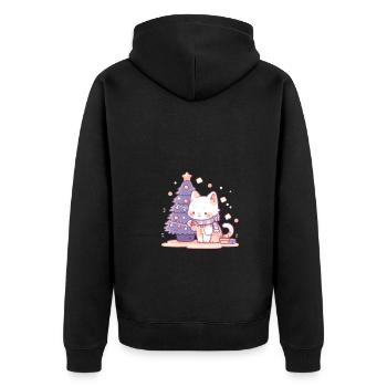 Kitten decorating Christmas tree - Unisex Premium Organic Zip Hoodie - black - Back - Nico (187cm)