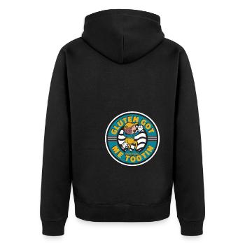 Glutenfrei Lustig - Unisex Premium Bio Zip Hoodie - Schwarz - Hinten - Nico (187cm)
