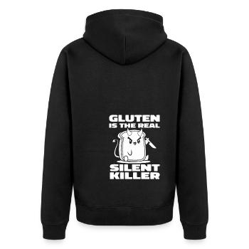 Glutenfrei Witzig - Unisex Premium Bio Zip Hoodie - Schwarz - Hinten - Nico (187cm)