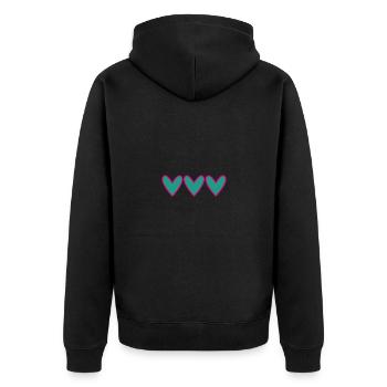 HERZ. HERZ. VALENTINSTAG. LIEBE. LIEBE. PAAR. - Unisex Premium Bio Zip Hoodie - Schwarz - Hinten - Nico (187cm)