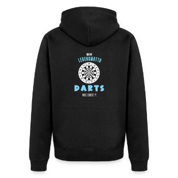 Dart Darts Darter Dartfan Darten Dartsspiel - Unisex Premium Bio Zip Hoodie - Schwarz - Hinten - Nico (187cm)