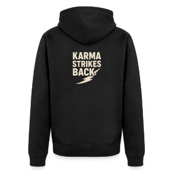 Karma Strikes Back Vintage Bolt - Unisex Premium Bio Zip Hoodie - Schwarz - Hinten - Nico (187cm)