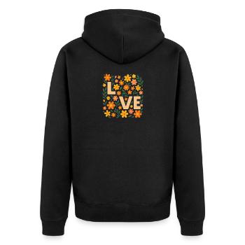Love in Bloom – Florales Retro-Design - Unisex Premium Bio Zip Hoodie - Schwarz - Hinten - Nico (187cm)