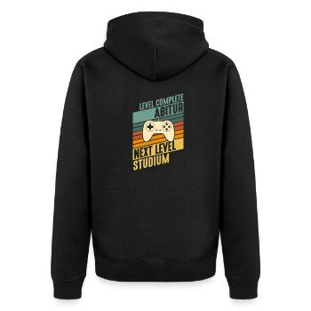 Level komplett Abitur nächstes Level Studium - Unisex Premium Bio Zip Hoodie - Schwarz - Hinten - Nico (187cm)