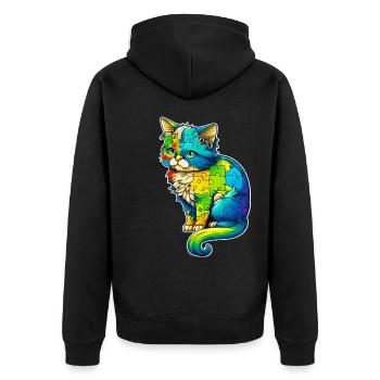 Soutien sensibilisation à l'autisme chat coloré - Veste à capuche bio Premium Unisexe - noir - Dos - Nico (187cm)