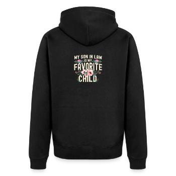 Mein Schwiegersohn ist mein Lieblingskind lustige Familie - Unisex Premium Bio Zip Hoodie - Schwarz - Hinten - Nico (187cm)