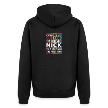 Spitzname Personalisierter lustiger Geburtstag Weihnachten - Unisex Premium Bio Zip Hoodie - Schwarz - Hinten - Nico (187cm)
