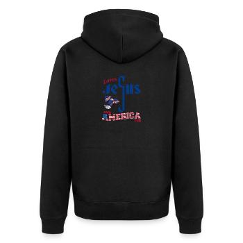 Aime Jésus et l’Amérique aussi, drapeau des États-Unis et 4ème - Veste à capuche bio Premium Unisexe - noir - Dos - Nico (187cm)