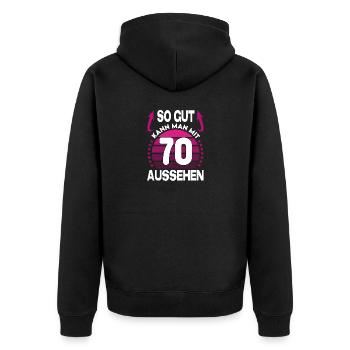 Geburtstag 70 Jahre So gut aussehen Retro Vintage - Unisex Premium Bio Zip Hoodie - Schwarz - Hinten - Nico (187cm)