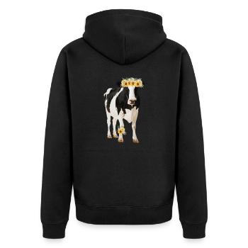 Holstein Kuh mit Blüten - Unisex Premium Bio Zip Hoodie - Schwarz - Hinten - Nico (187cm)