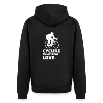 Radfahren, Cycling, Bicycling and Biking - Unisex Premium Bio Zip Hoodie - Schwarz - Hinten - Nico (187cm)