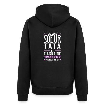 Je suis Sœur Tata & Marraine Rien Ne Me Fait pleur - Veste à capuche bio Premium Unisexe - noir - Dos - Nico (187cm)
