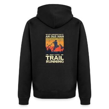 Trail Runner Running Jogging Jogger I Gift - Unisex Premium Organic Zip Hoodie - black - Back - Nico (187cm)