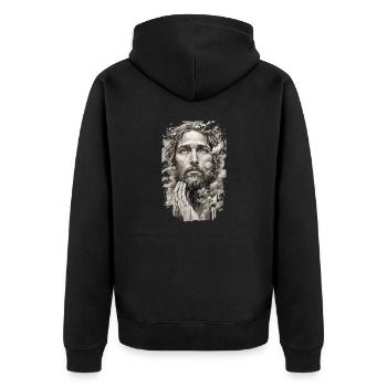 JESUS - Unisex Premium Organic Zip Hoodie - black - Back - Nico (187cm)