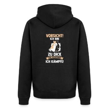 Katze Vorsicht Ich Bin Zu Dick Zum Wegrennen Ich K - Unisex Premium Bio Zip Hoodie - Schwarz - Hinten - Nico (187cm)