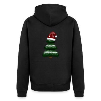 Weihnachtsmotiv - Weihnachtsbaum mit Nikolausmütze - Unisex Premium Bio Zip Hoodie - Schwarz - Hinten - Nico (187cm)