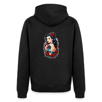 Rockabilly / Pin-up / 50er Jahre - Unisex Premium Bio Zip Hoodie - Schwarz - Hinten - Nico (187cm)