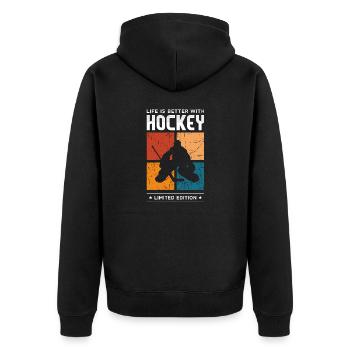 Life is better with Hockey - Unisex Premium Bio Zip Hoodie - Schwarz - Hinten - Nico (187cm)