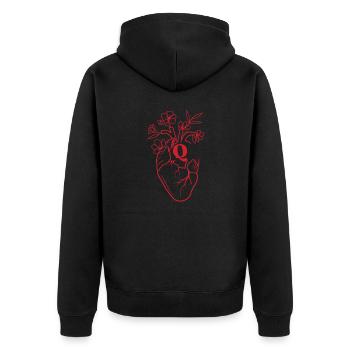 Letter Q Heart Red Floral Anatomy - Unisex Premium Organic Zip Hoodie - black - Back - Nico (187cm)