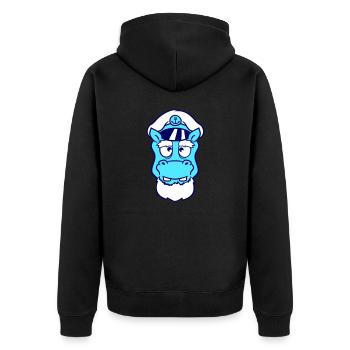 Nilpferd Kapitän Gesicht Lustig Süß Cartoon Comic - Unisex Premium Bio Zip Hoodie - Schwarz - Hinten - Nico (187cm)