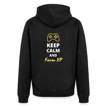 Keep Calm und Farm XP - Für Grinder - Unisex Premium Bio Zip Hoodie - Schwarz - Hinten - Nico (187cm)