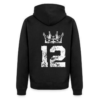 12 Zahl Krone - Unisex Premium Bio Zip Hoodie - Schwarz - Hinten - Nico (187cm)