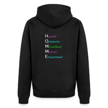 Homme Humble Optimiste Merveilleux Modeste - Veste à capuche bio Premium Unisexe - noir - Dos - Nico (187cm)