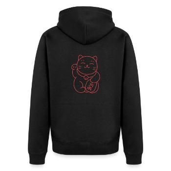 Chat porte bonheur japonais rouge - Veste à capuche bio Premium Unisexe - noir - Dos - Nico (187cm)