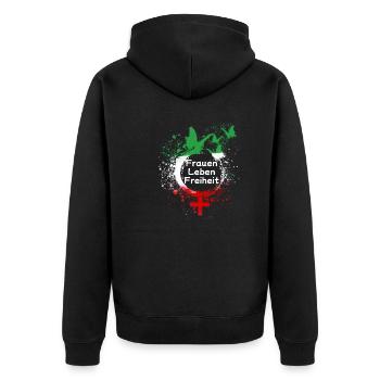 women life freedom,iran,Frauen Leben Freiheit - Unisex Premium Bio Zip Hoodie - Schwarz - Hinten - Nico (187cm)
